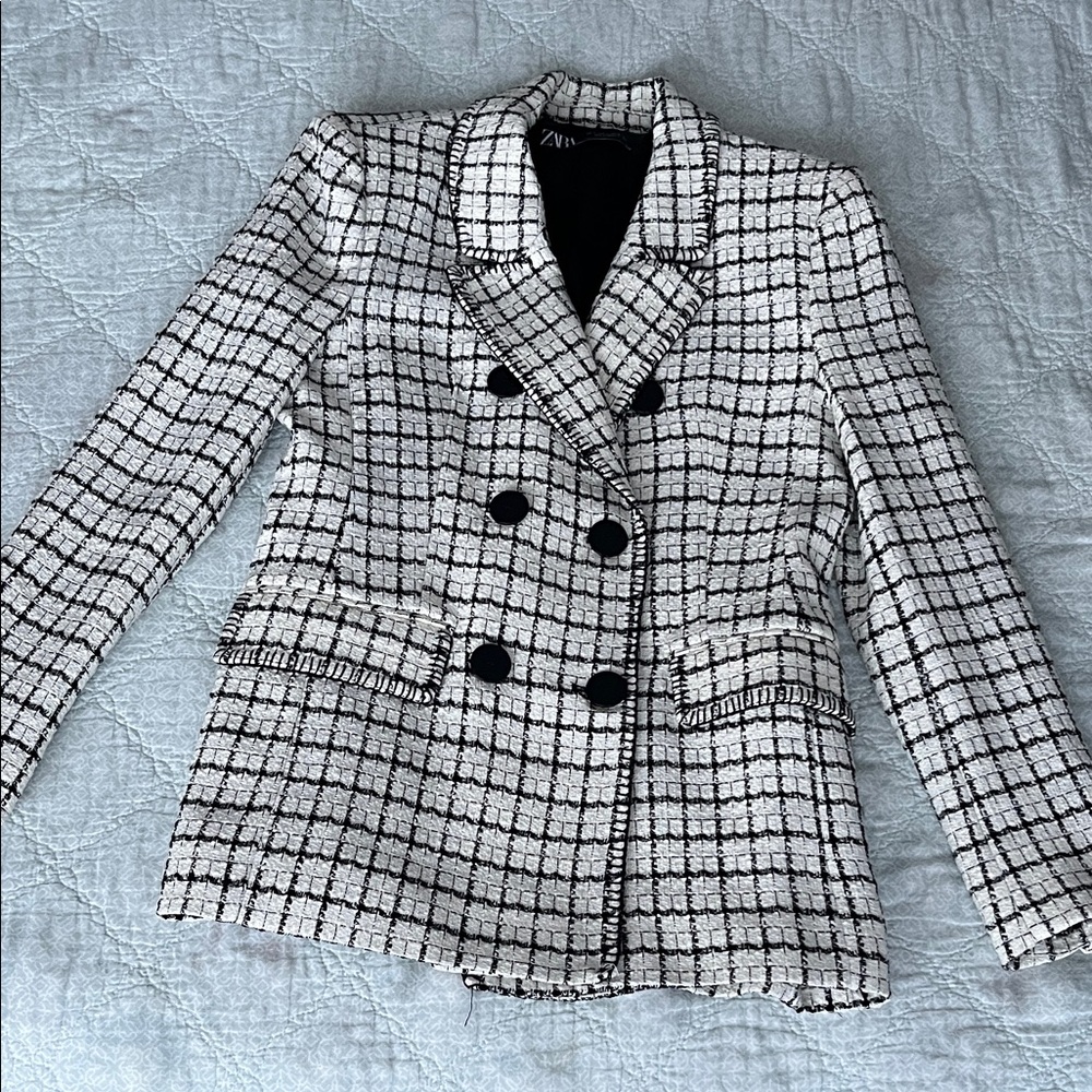 Zara Women's Monochrome Grid Blazer